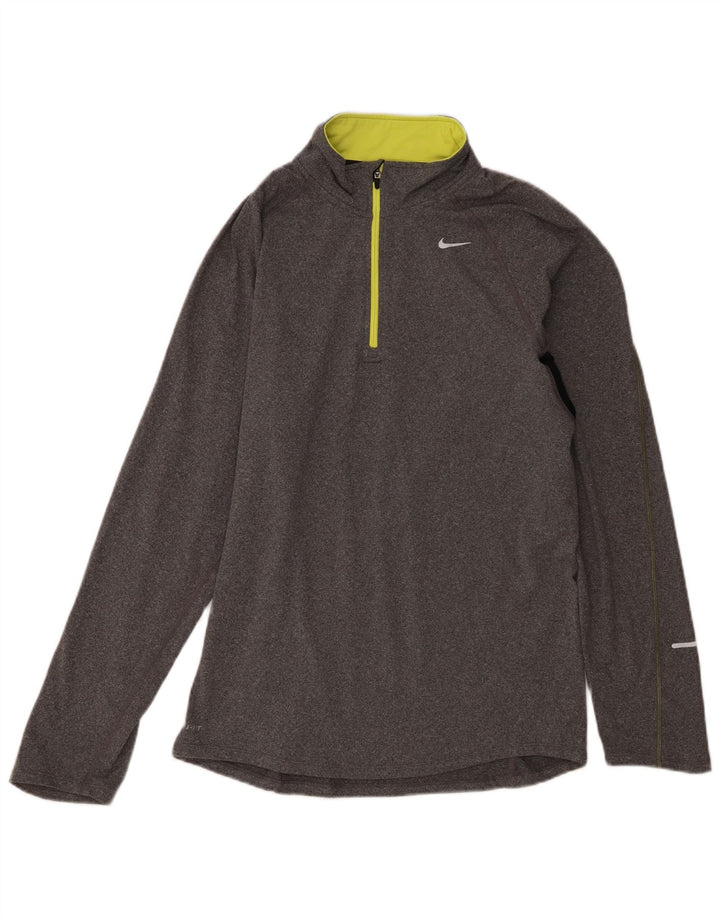 Top della tuta da ginnastica Nike Dri Fit con collo e zip da uomo, piccolo, color grigio