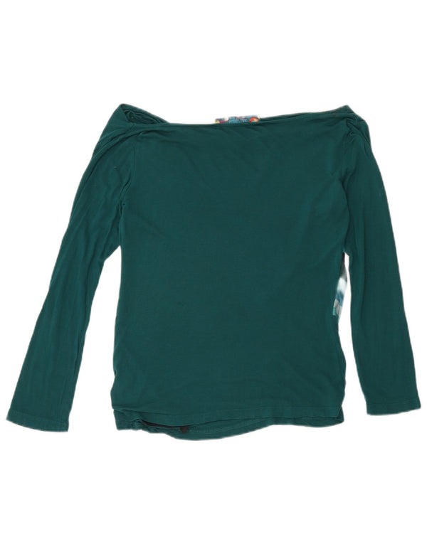 Desigual Donna Graphic Top Manica Lunga UK 8 Small Verde Geometrico