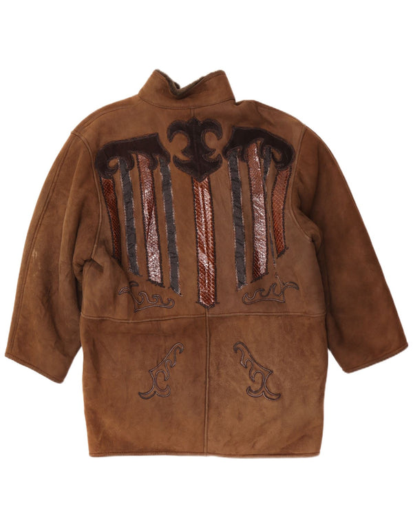 Cappotto vintage in shearling Trachten da donna EU 44 XL marrone con stampa animalier