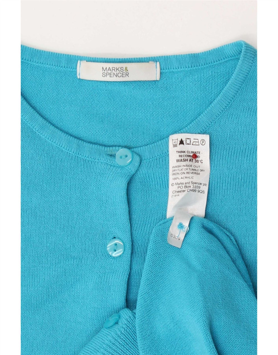 Maglione cardigan da donna Marks & Spencer UK 8 piccolo acrilico turchese