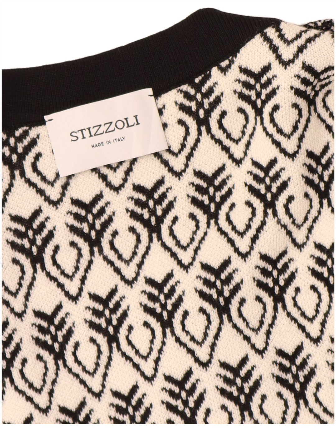 STIZZOLI Maglia Cardigan Donna Lunga IT 46 Large Bianco Geometrico