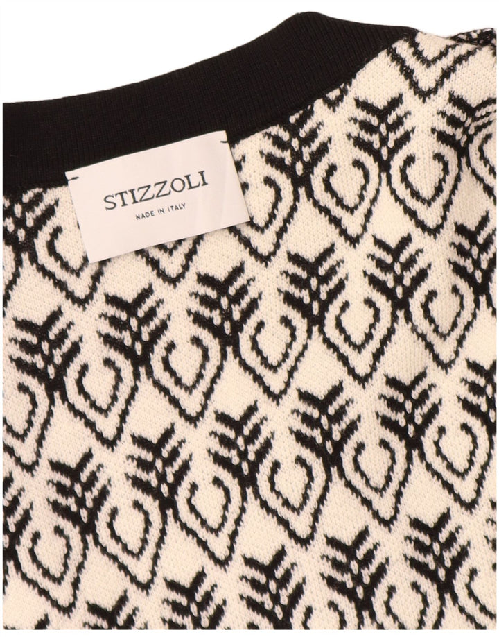 STIZZOLI Maglia Cardigan Donna Lunga IT 46 Large Bianco Geometrico