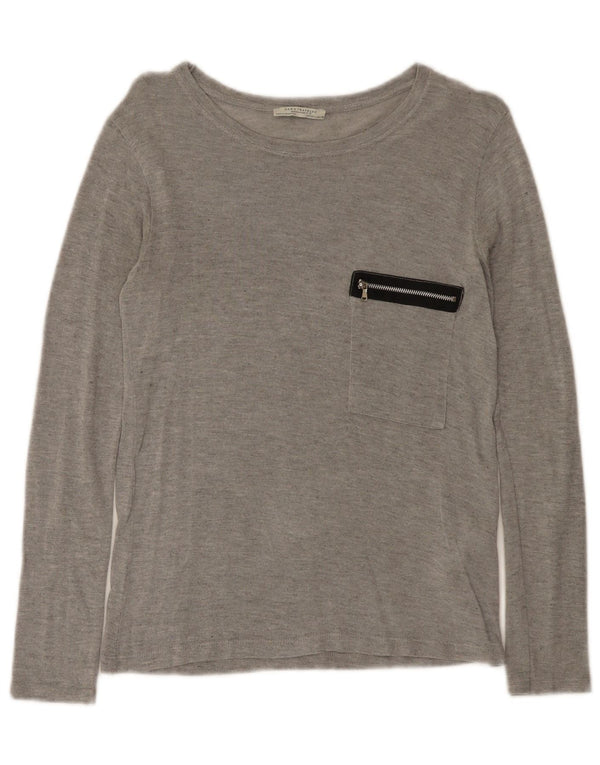 Top Zara Trafaluc da donna a maniche lunghe UK 14 Grande viscosa chiazzata grigia