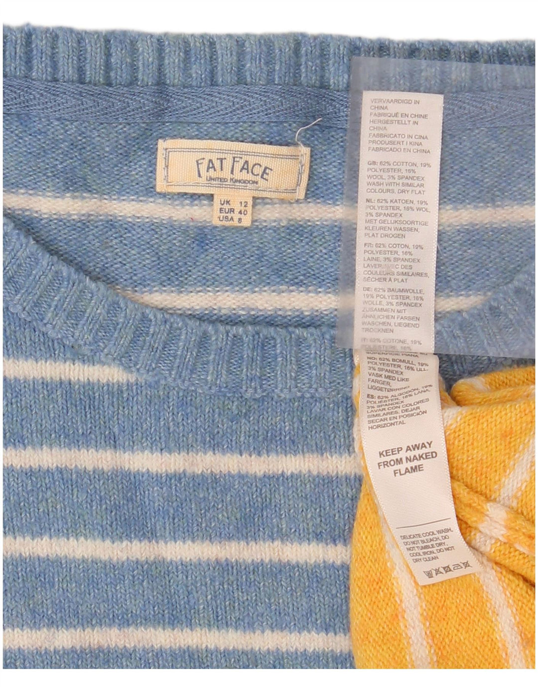 Maglione maglione girocollo da donna FAT FACE UK 12 a righe blu medio