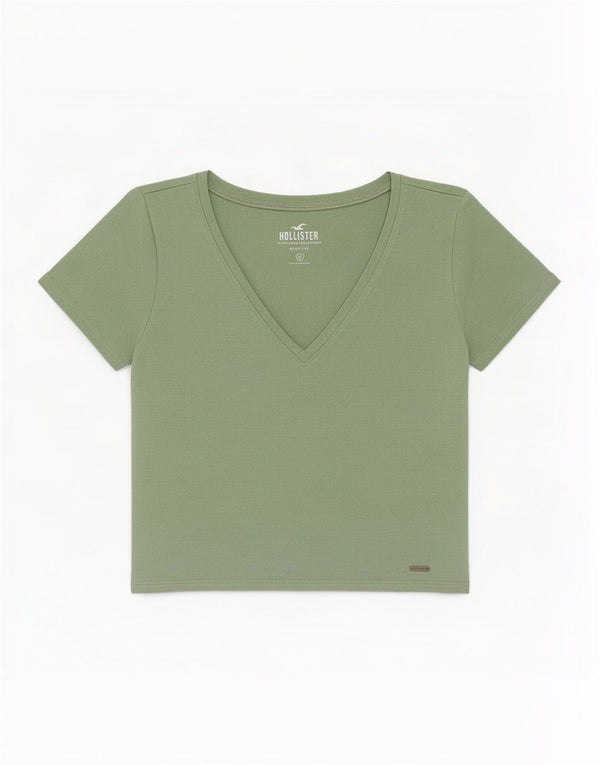 Hollister Womens Crop T-Shirt Top UK 8 Small Green Cotton