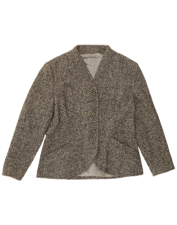 Giacca blazer vintage da donna a 3 bottoni UK 12 grigio medio chiazzato