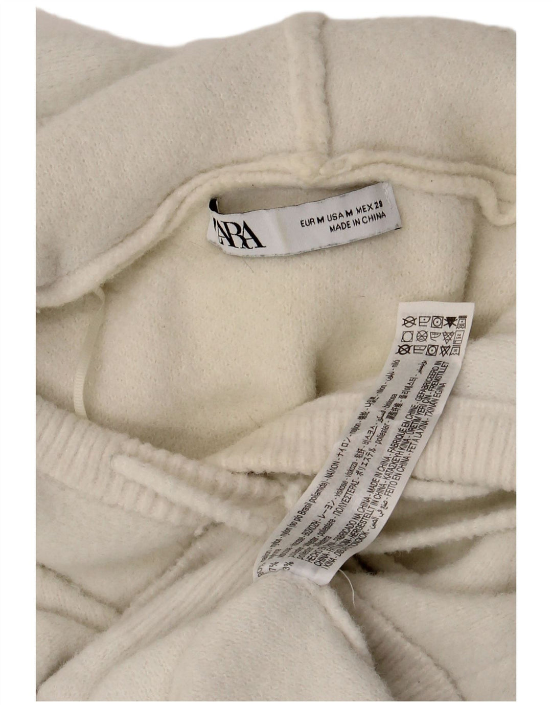 Maglione corto con cappuccio da donna Zara UK 12 Viscosa bianca media