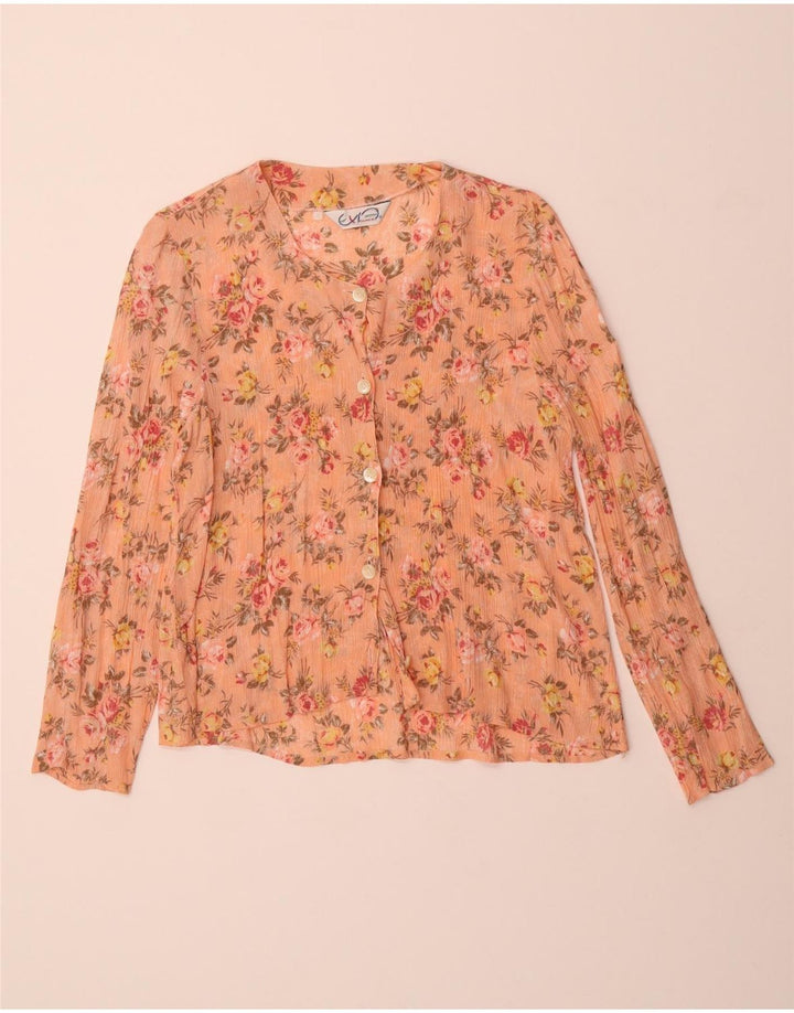 VINTAGE Womens Shirt Blouse UK 14 Medium Orange Floral
