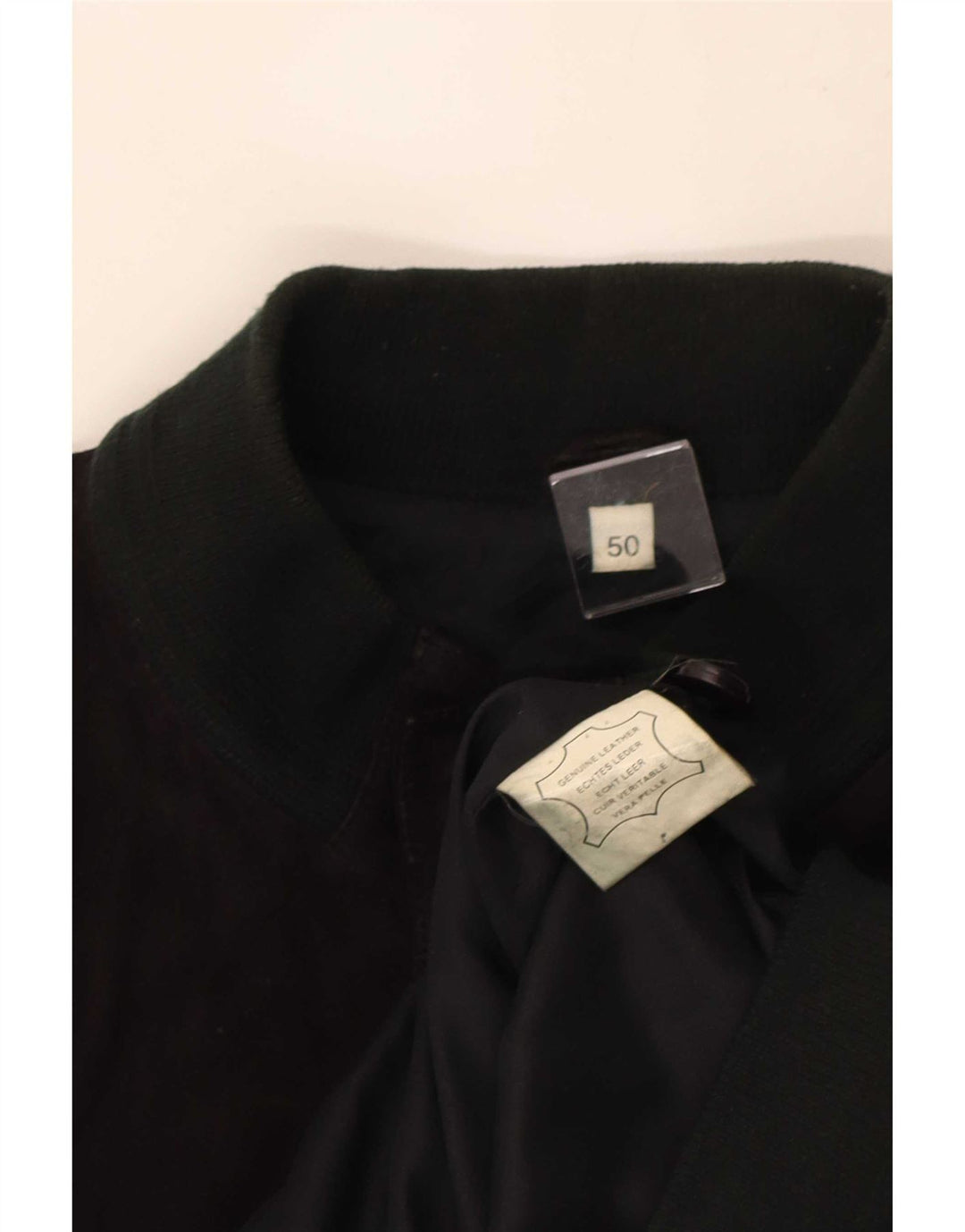 Giubbotto bomber vintage in pelle scamosciata da uomo IT 50 grande in pelle nera