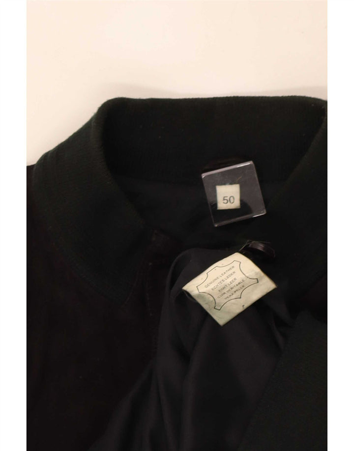 Giubbotto bomber vintage in pelle scamosciata da uomo IT 50 grande in pelle nera
