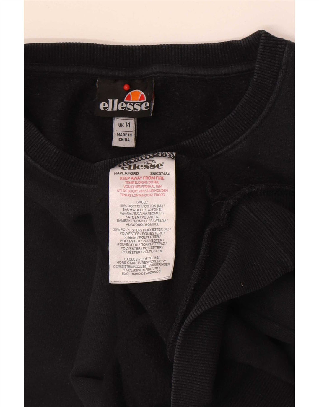 Felpa da donna Ellesse Maglione UK 14 Large Nero Cotone