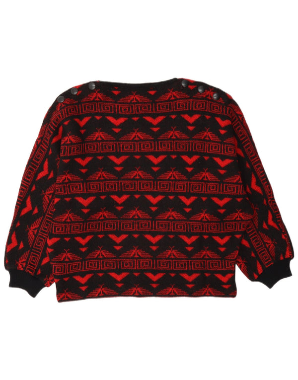 Maglione da donna vintage con scollo a barca, UK 16, grande rosso Fair Isle azteco