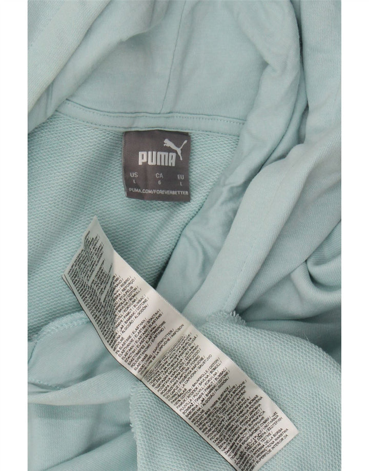 PUMA Mens Hoodie Jumper Large Turquoise Cotton