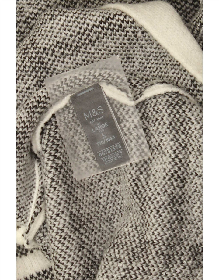 Maglione cardigan lungo da donna Marks & Spencer UK 16 grande motivo a quadri bianchi