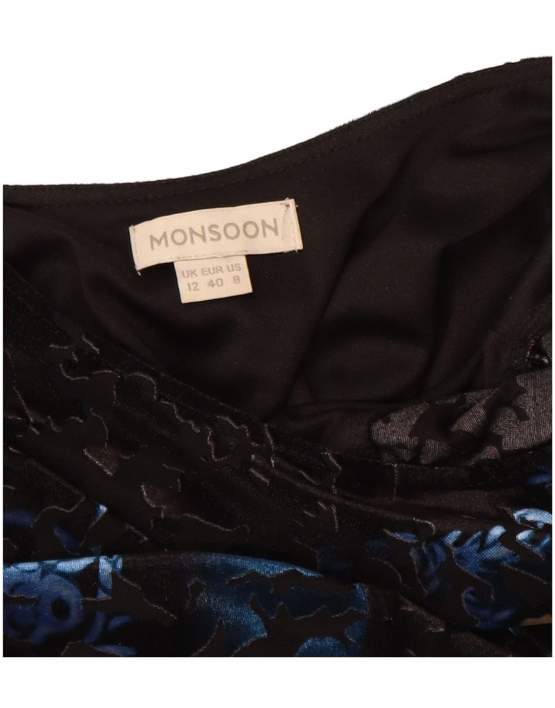 Abito a trapezio a maniche lunghe da donna Monsoon UK 12 Poliestere floreale nero medio
