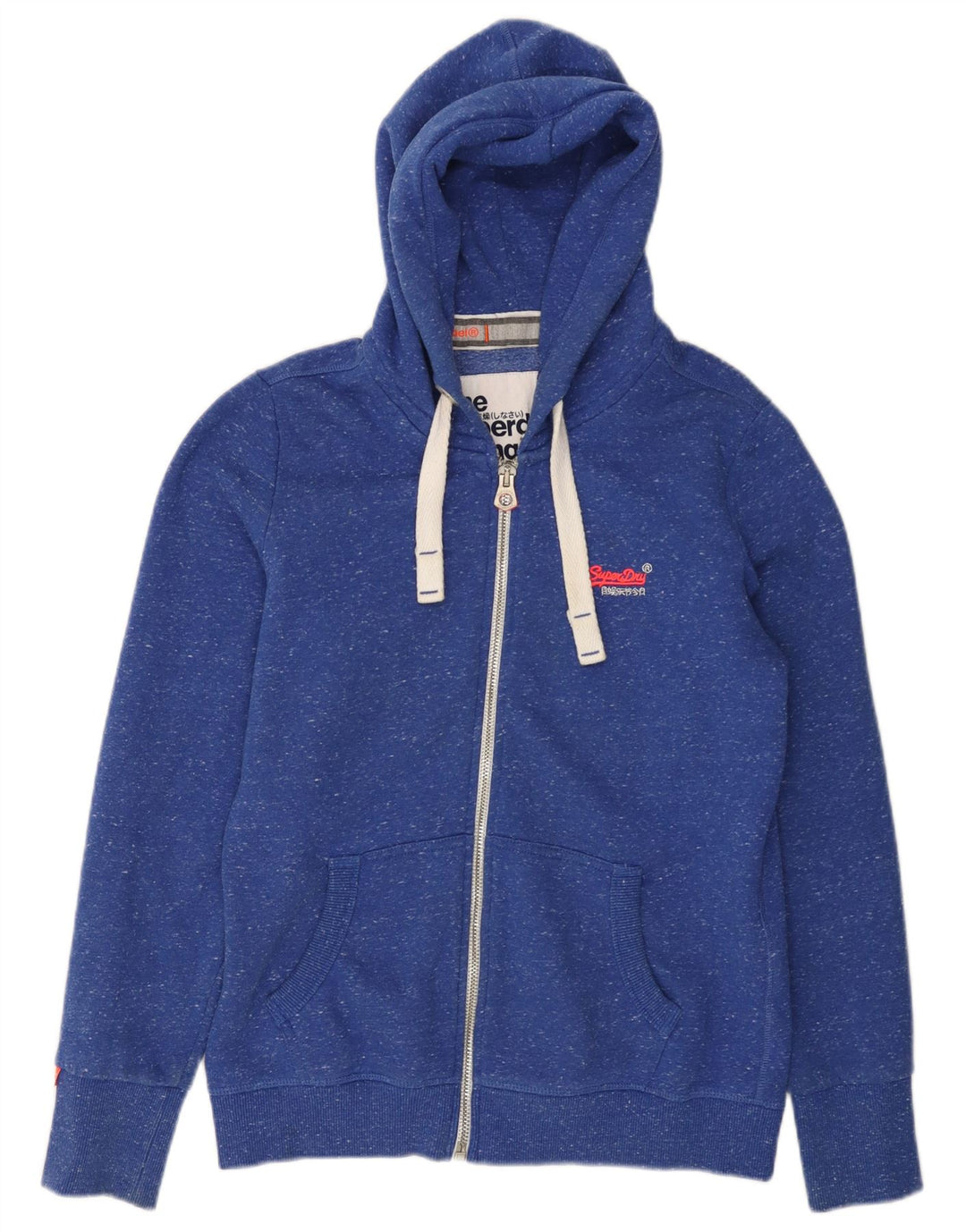 Maglione con cappuccio e zip da donna SUPERDRY UK 16 Grande cotone screziato blu
