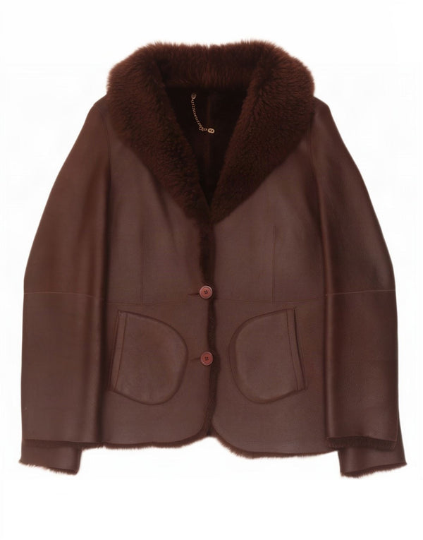 Cappotto in shearling da donna Ashley Brooke UK 14 Pelle marrone medio