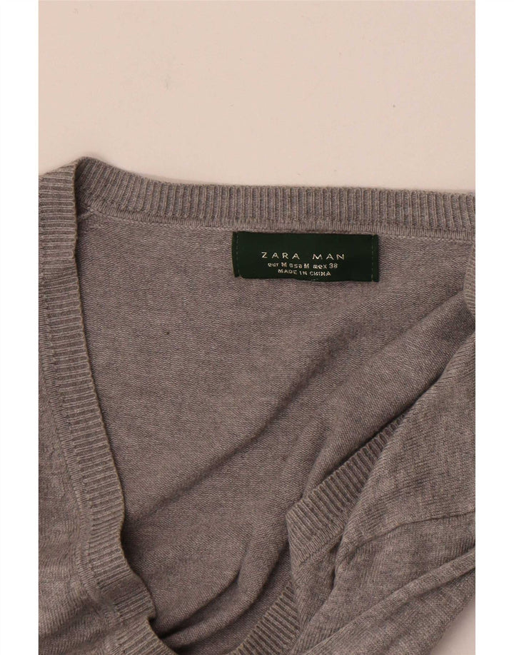 Maglione Zara da uomo con scollo a V grigio medio screziato