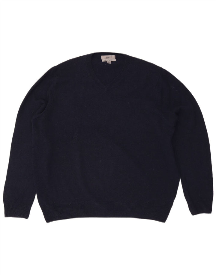 Maglione da uomo Marks & Spencer con scollo a V XL in lana blu navy