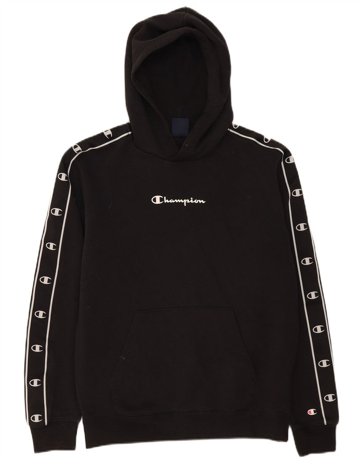 Maglione con cappuccio grafico da uomo Champion in cotone nero medio