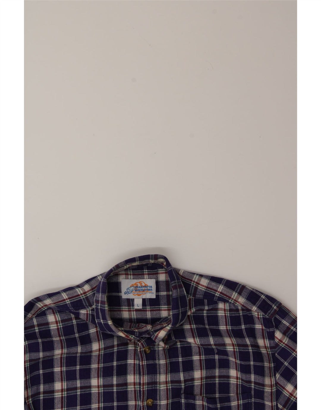 VINTAGE Mens Flannel Shirt Large Navy Blue Check Cotton Vintage Vintage and Second-Hand Vintage from Messina Hembry 