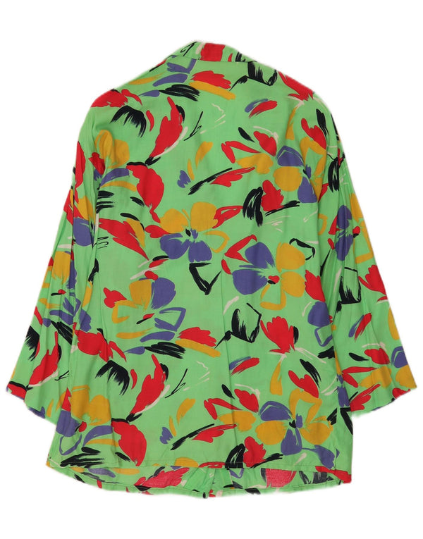 Top cardigan da donna vintage UK 14 verde medio floreale