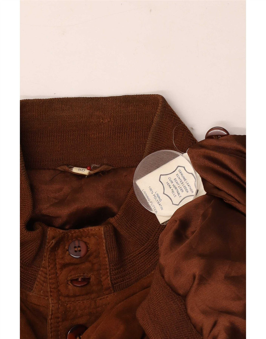 Giubbotto bomber in pelle scamosciata vintage da uomo EU 50 grande in pelle marrone