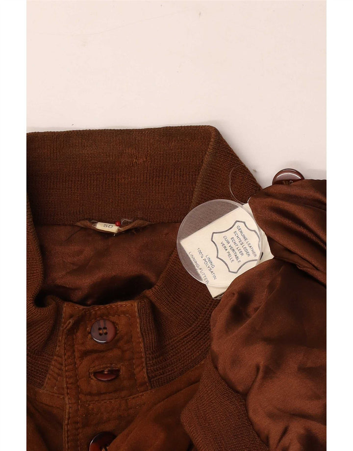 Giubbotto bomber in pelle scamosciata vintage da uomo EU 50 grande in pelle marrone
