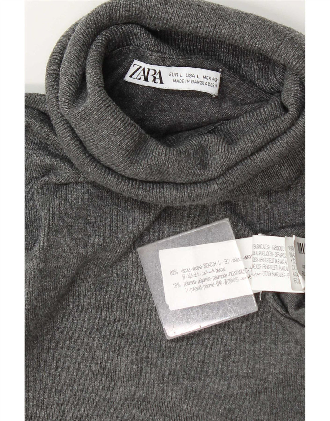 Maglione maglione a collo alto da donna Zara UK 16 grande viscosa grigia