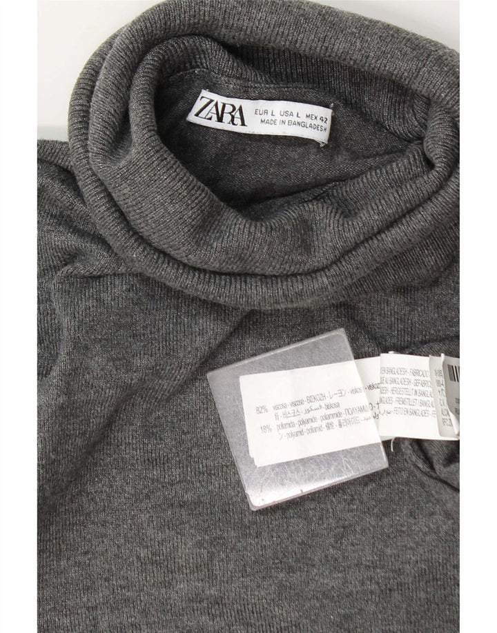 Maglione maglione a collo alto da donna Zara UK 16 grande viscosa grigia