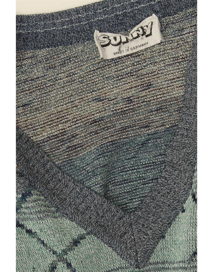 Maglione vintage da uomo con scollo a V XL a righe multicolore