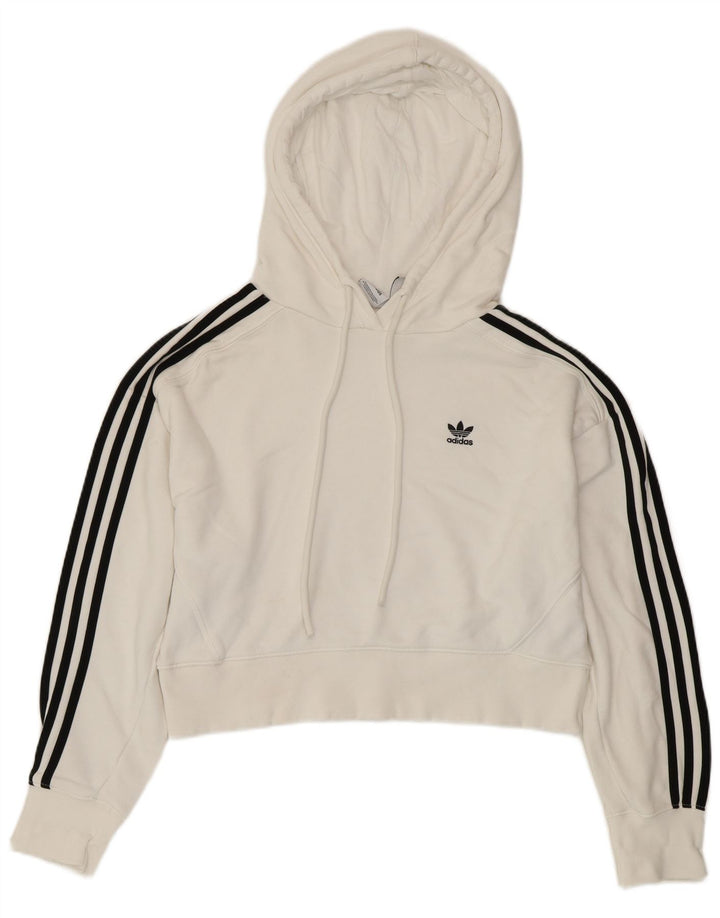 Maglione con cappuccio oversize corto da donna ADIDAS UK 8 piccolo cotone bianco