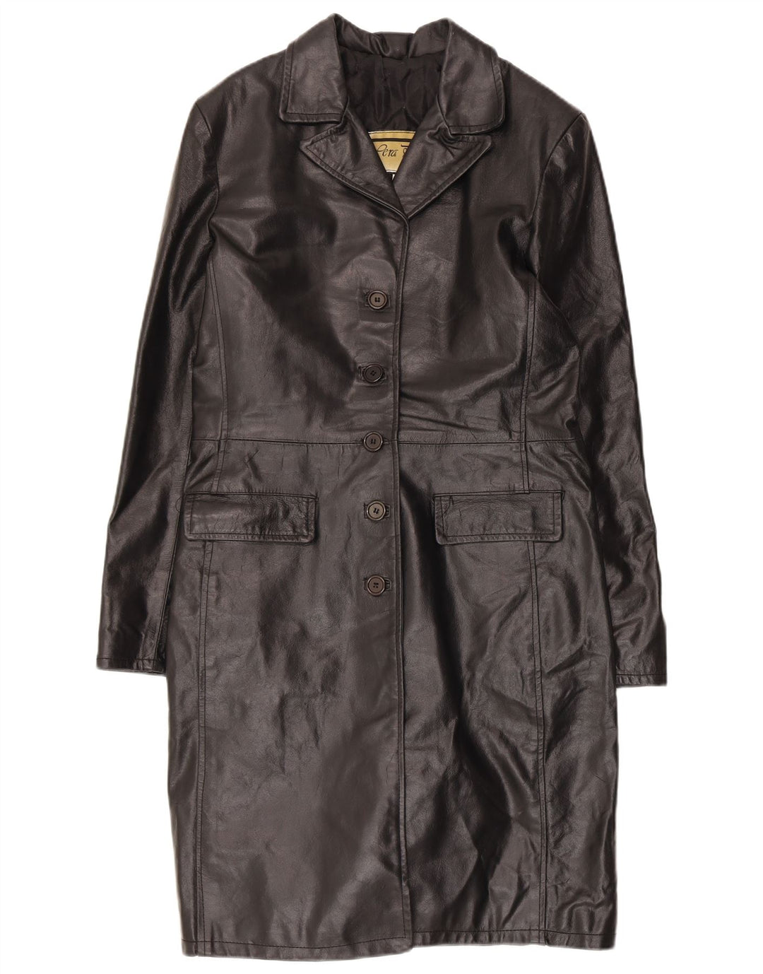Cappotto in pelle vintage da donna UK 18 XL in pelle nera