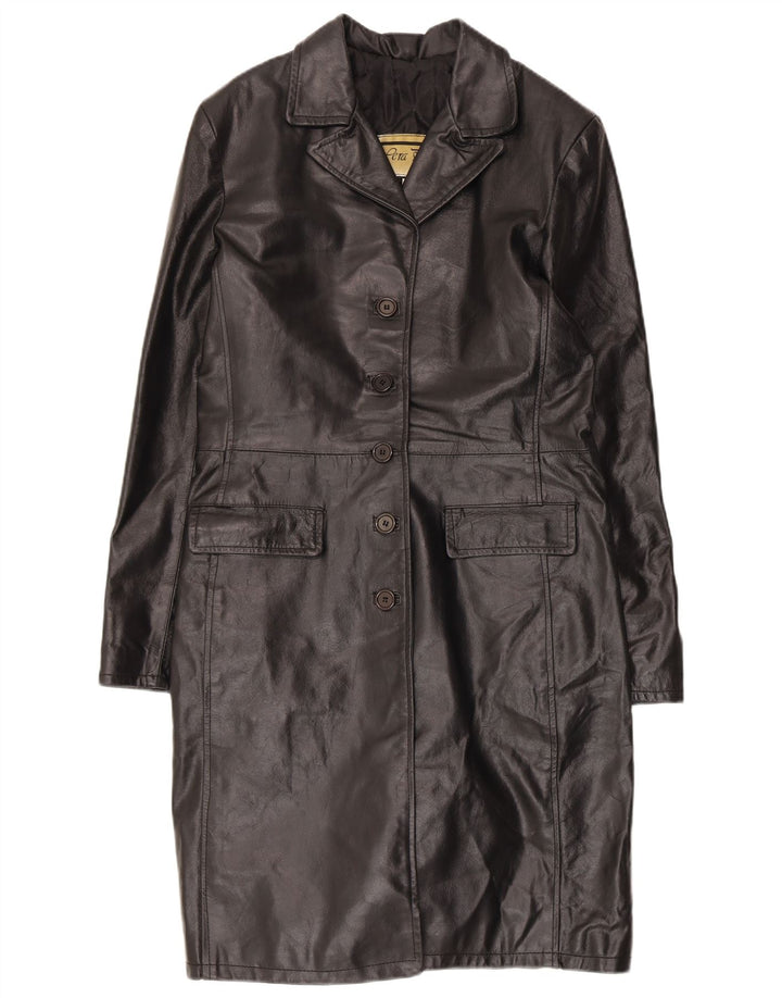 Cappotto in pelle vintage da donna UK 18 XL in pelle nera