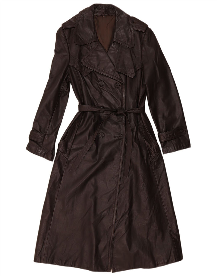 Cappotto vintage da donna in pelle doppiopetto IT 44 Marrone medio