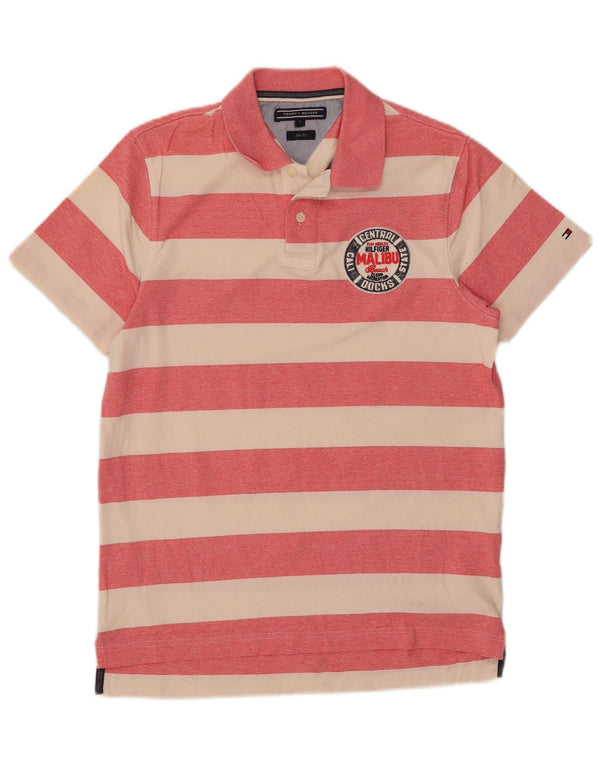 Polo da uomo slim fit grafica Tommy Hilfiger piccola a righe rosa