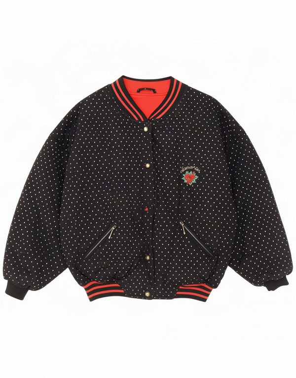 Giacca bomber vintage per ragazze 14-15 anni Nero in cotone maculato Retro