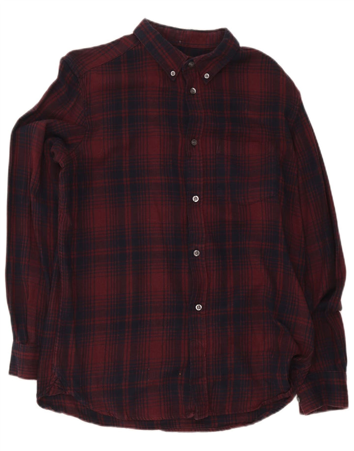 Camicia da uomo in flanella French Connection, cotone a quadri bordeaux grandi
