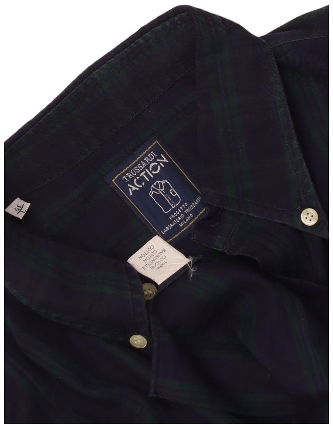 Camicia Trussardi Uomo in Flanella Taglia 41 Grande Cotone a quadri Blu Navy