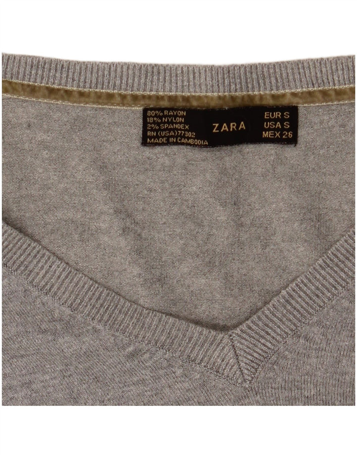 Maglione corto con scollo a V da donna Zara UK 8 piccolo grigio