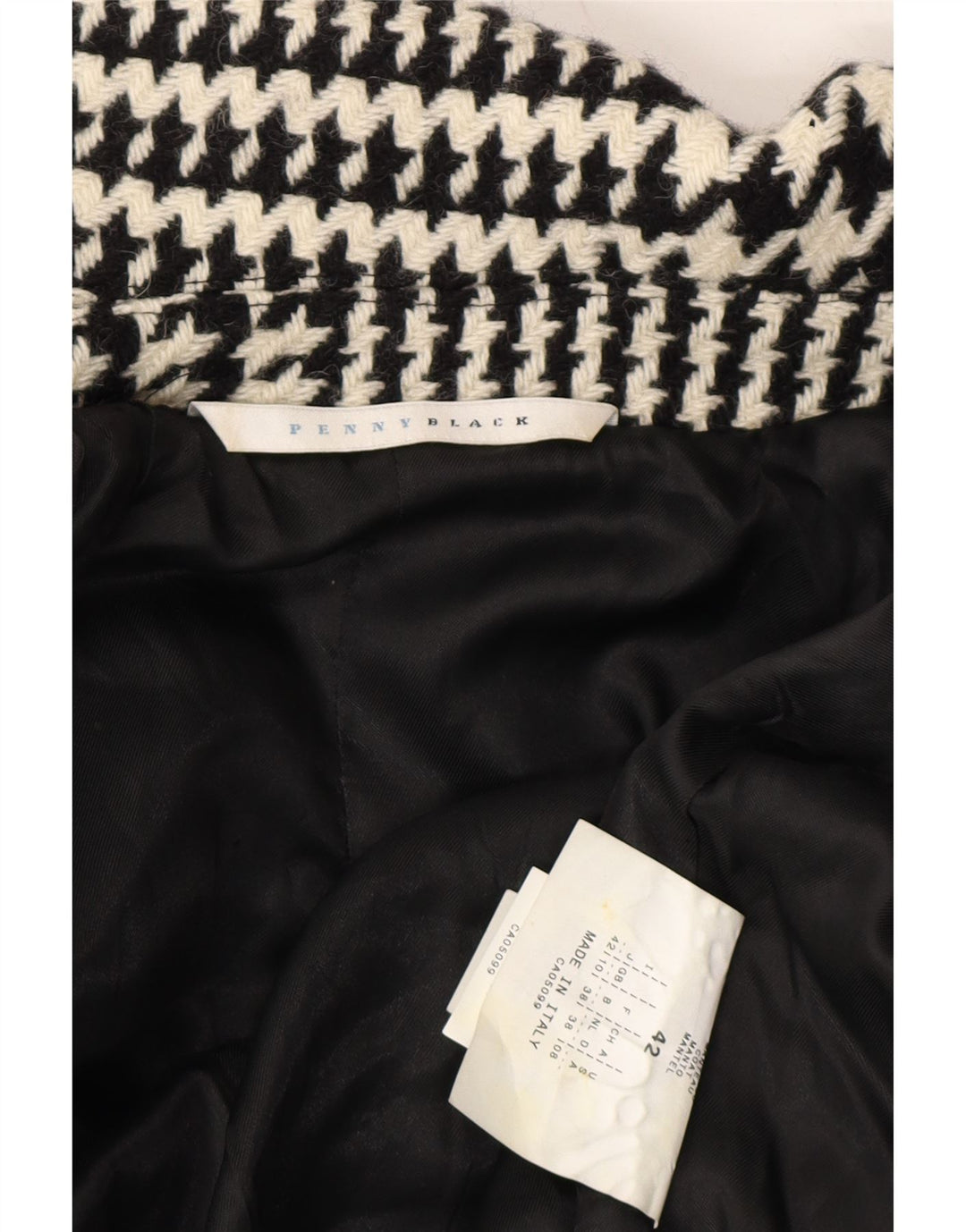 PENNY BLACK Womens Overcoat UK 10 Small Black Houndstooth Wool Vintage Penny Black and Second-Hand Penny Black from Messina Hembry 