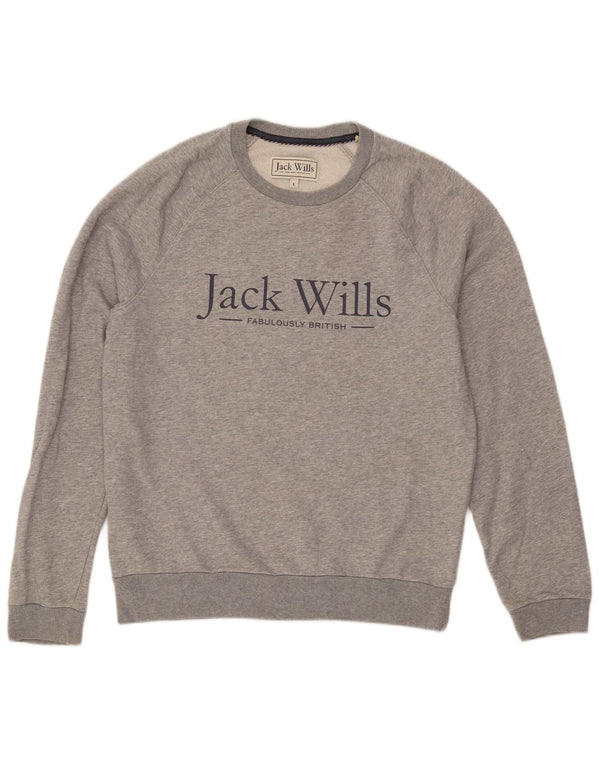JACK WILLS Felpa grafica da uomo Maglione grande cotone grigio
