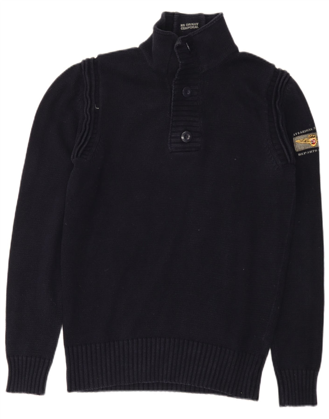 Maglione da uomo con collo abbottonato Aviazione Navale in cotone blu navy medio