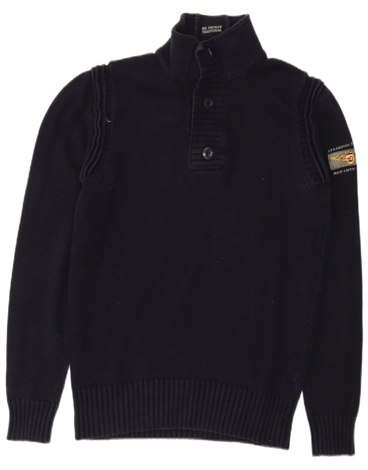 Maglione da uomo con collo abbottonato Aviazione Navale in cotone blu navy medio