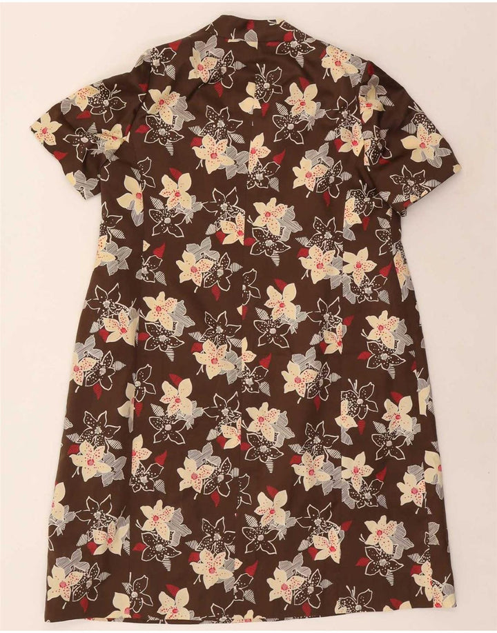 Set da 2 pezzi vintage da donna con maniche a 3/4 e 4 bottoni, UK 12, marrone medio floreale