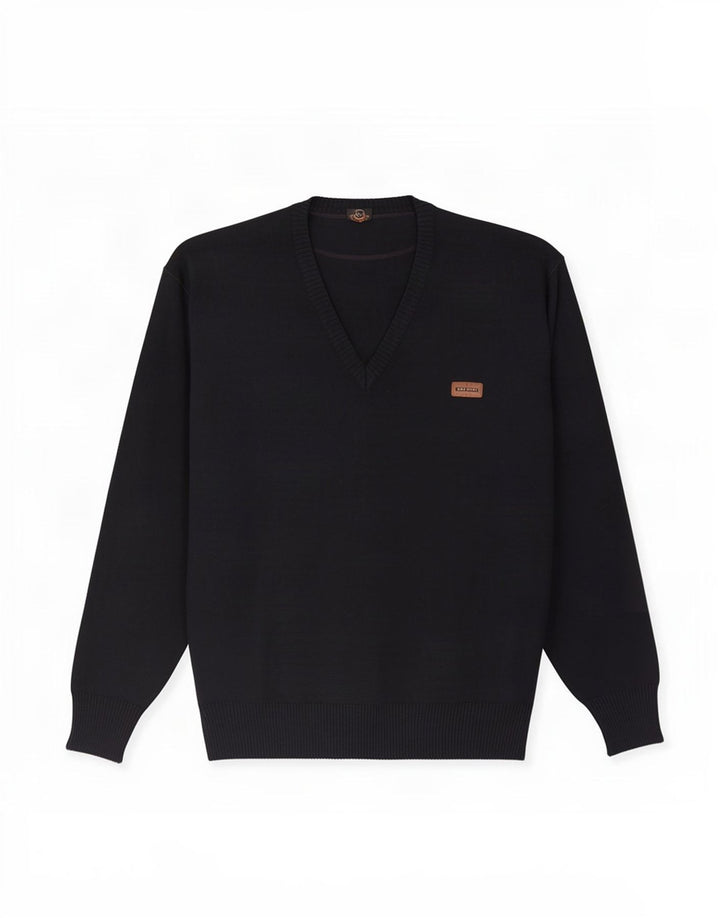 Maglione da uomo con scollo a V blu Drake, grande lana blu scuro