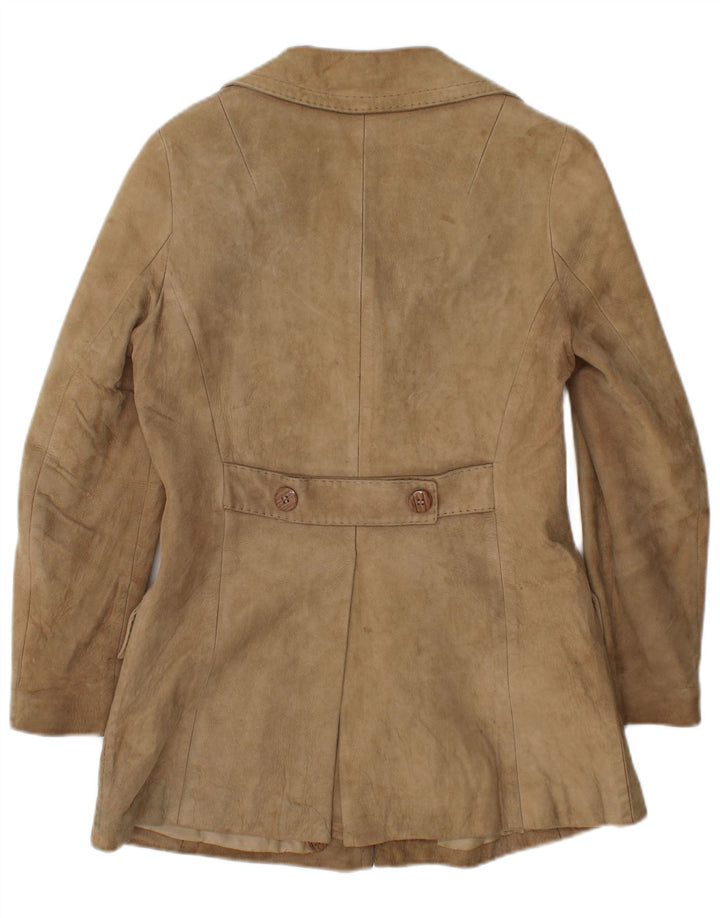 Giacca vintage in pelle scamosciata da donna UK 10 piccola Beige