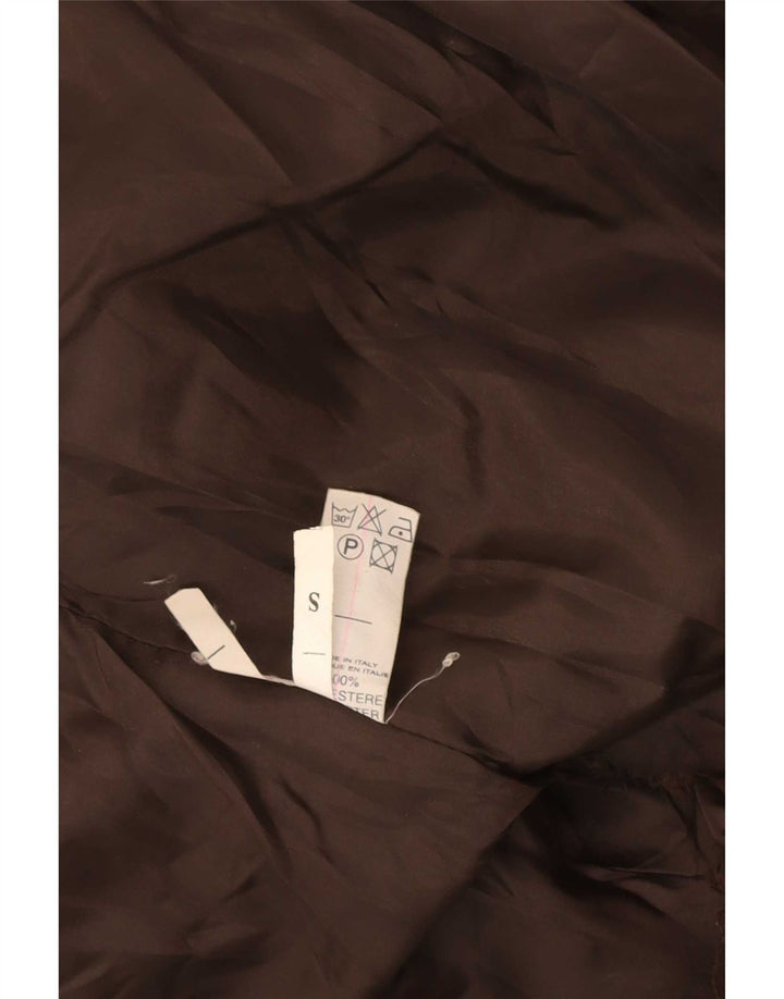 Giubbotto bomber vintage in pelliccia sintetica da donna UK 10 piccolo poliestere marrone