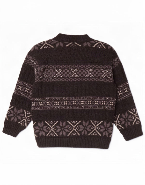 Vintage Mens Cardigan Sweater Large Grey Fair Isle Wool