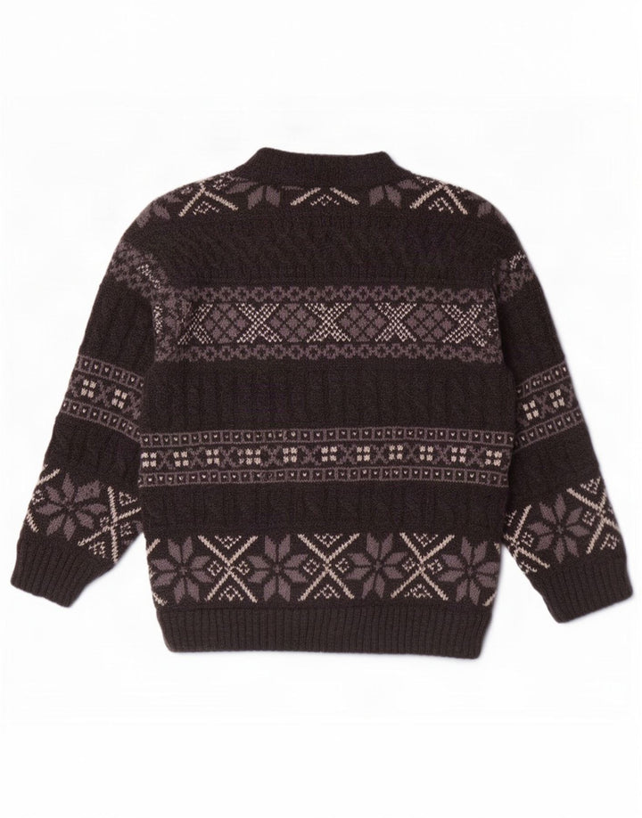 Maglione cardigan vintage da uomo grande lana Fair Isle grigia